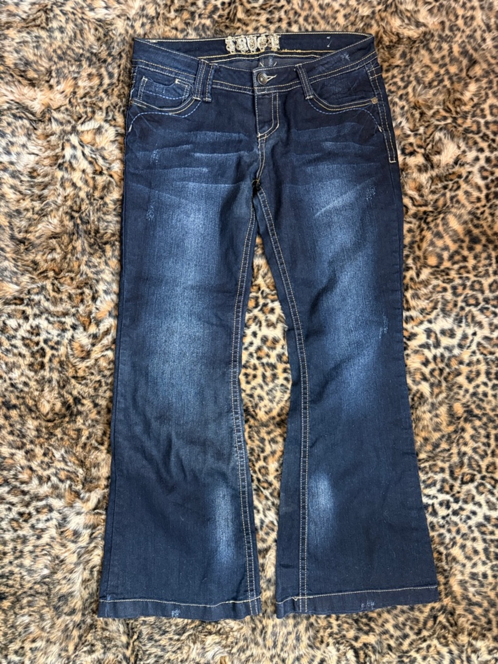 TRUCE Low Rise Dark Blue Flare Jeans - Women's Wide Leg Denim
